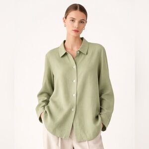 Vintage Valerie by Valerie Stevens Silk Linen Button Front Blouse Jacket Sage XL